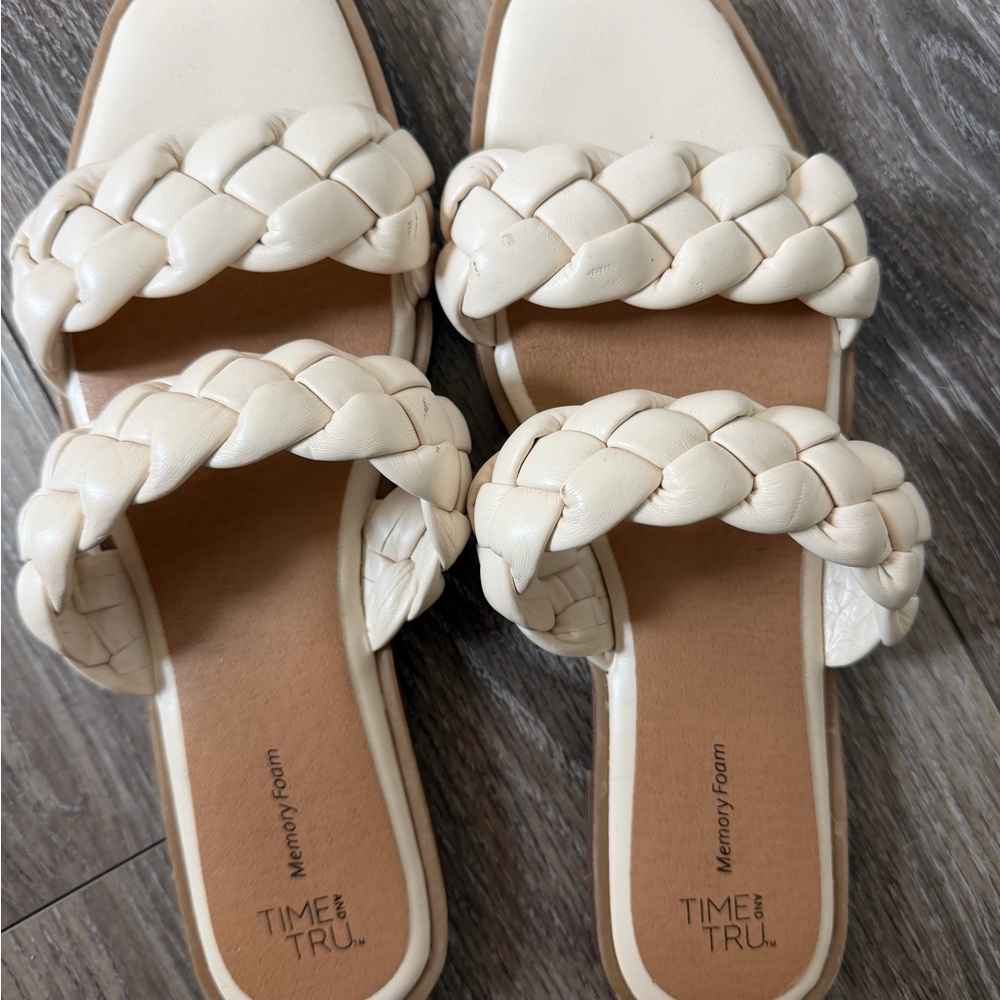 Time and Tru Braided Cream Slide Sandals